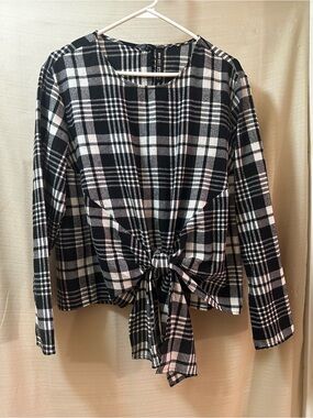 Design Lab Lord & Taylor Plaid Tie Front Long Sleeve Blouse Top Women’s Medium
